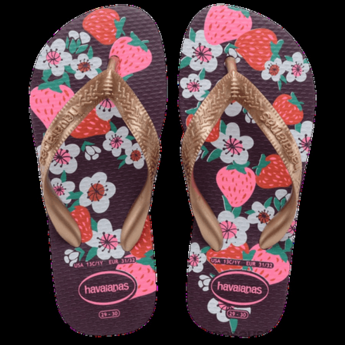 Kids Flores Flip Flops EGGPLANT