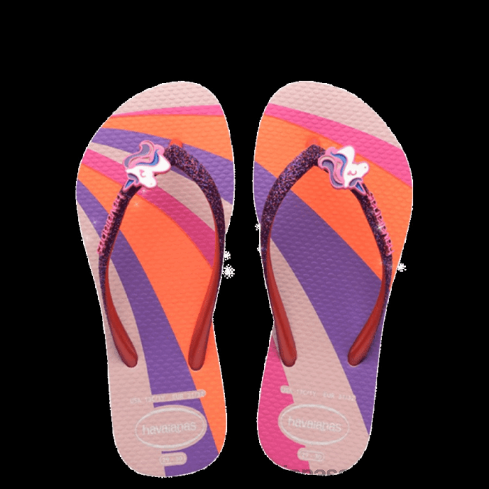 Kids Slim Glitter Unicorn Flip Flops Pink