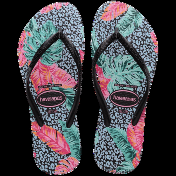 Slim Animal Floral Flip Flop BLACK