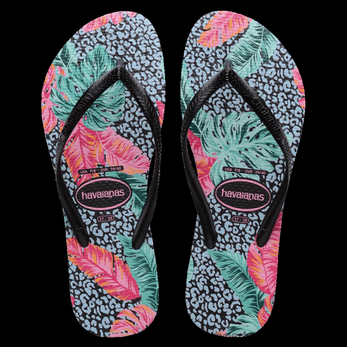 Slim Animal Floral Flip Flops Black