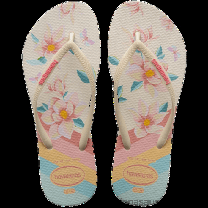 Slim Floral Flip Flops BEIGE