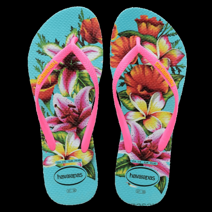 Slim Floral Flip Flops Blue