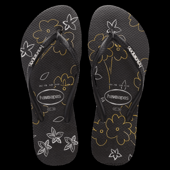 Slim Logo Metallic Print Flip Flops Silver (Flowers)