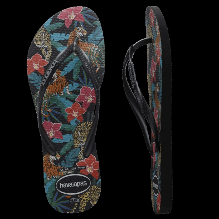 Slim Tropical Thongs Black