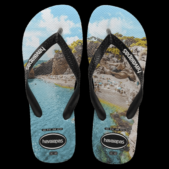 Top Photo Print Flip Flops Black (Cliff jump)